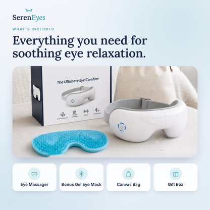 What's included: eye massager, bonus gel eye mask, canvas bag and gift box