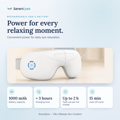 Rechargeable USB-C battery: 1000 mAh, up to 2 hours of use