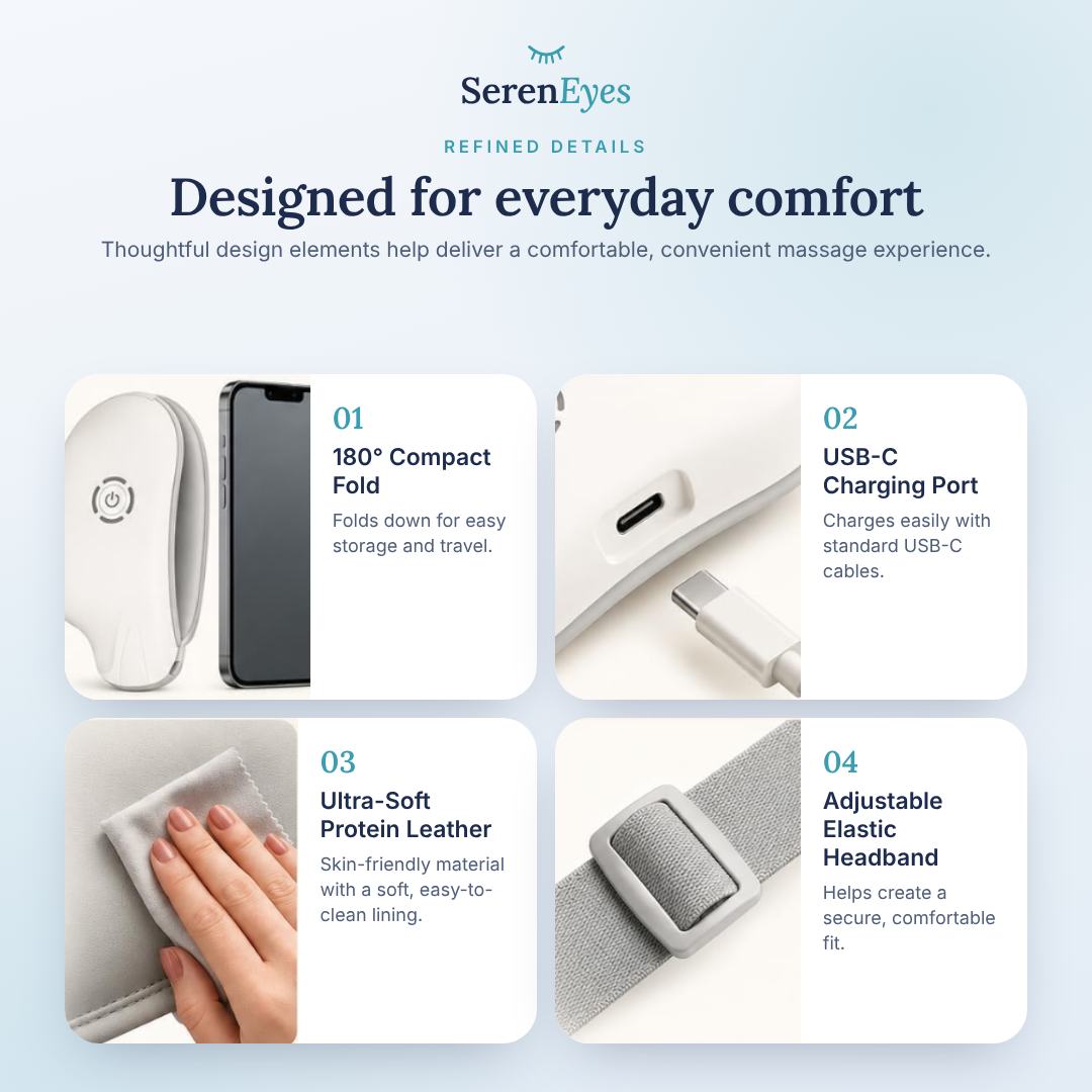 Refined details: 180° fold, USB-C port, protein leather, adjustable headband