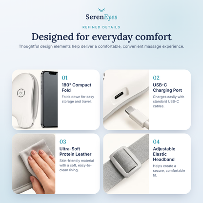 Refined details: 180° fold, USB-C port, protein leather, adjustable headband